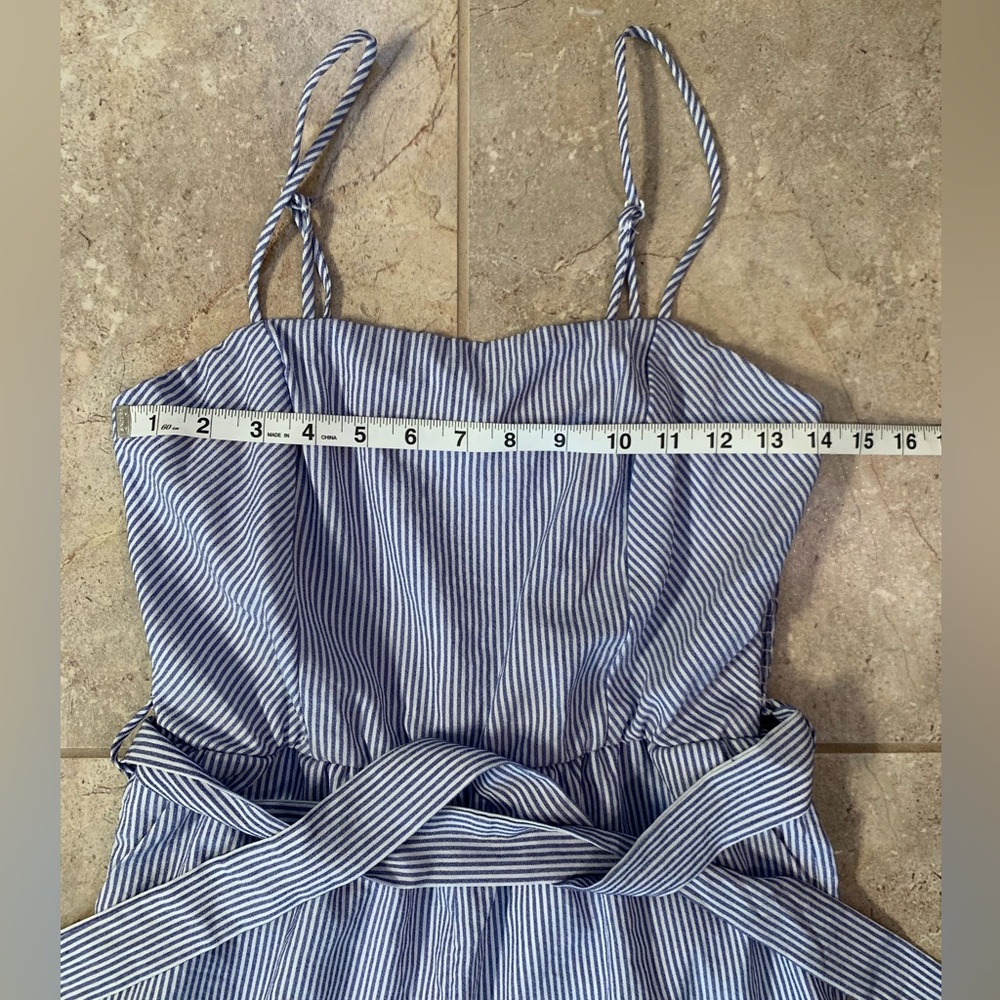 Purple Snow Striped Blue White Jumpsuit with Cropped Ruffle Hem - Size Medium - Picture 6 of 13